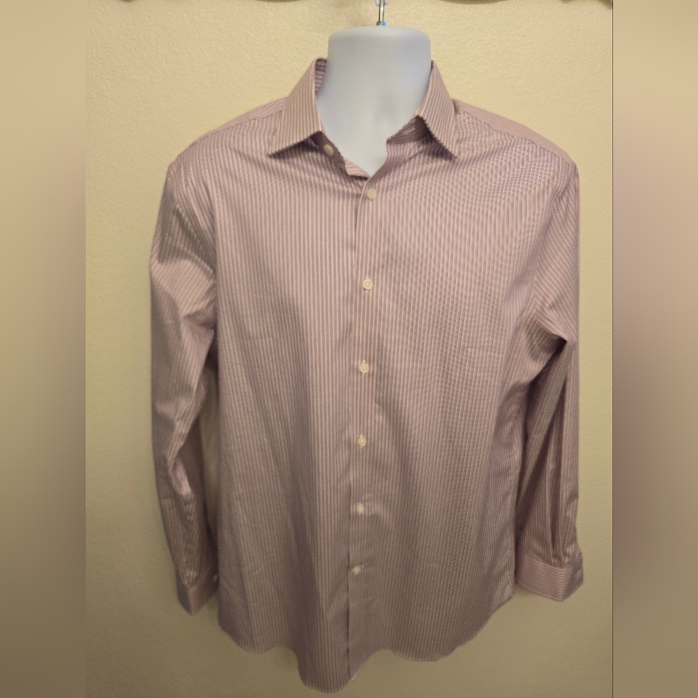 EUC Michael Kors Burgundy And White Striped Dress Shirt, 16 32/33 Large